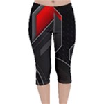 Gamer Tech Black Mesh Red Modern Shape Texture Geometric Pattern Velvet Capri Leggings 