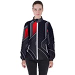 Gamer Tech Black Mesh Red Modern Shape Texture Geometric Pattern Women s High Neck Windbreaker