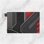 Gamer Tech Black Mesh Red Modern Shape Texture Geometric Pattern Canvas Cosmetic Bag (Large)