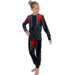 Gamer Tech Black Mesh Red Modern Shape Texture Geometric Pattern Kids  Long Sleeve Set 