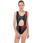 Gamer Tech Black Mesh Red Modern Shape Texture Geometric Pattern Center Cut Out Swimsuit