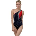 Gamer Tech Black Mesh Red Modern Shape Texture Geometric Pattern To One Side Swimsuit