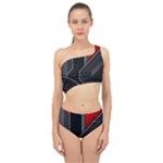 Gamer Tech Black Mesh Red Modern Shape Texture Geometric Pattern Spliced Up Two Piece Swimsuit