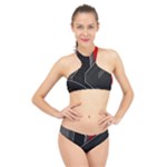 Gamer Tech Black Mesh Red Modern Shape Texture Geometric Pattern High Neck Bikini Set