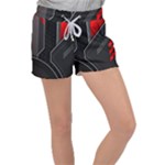 Gamer Tech Black Mesh Red Modern Shape Texture Geometric Pattern Women s Velour Lounge Shorts