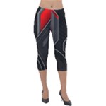 Gamer Tech Black Mesh Red Modern Shape Texture Geometric Pattern Lightweight Velour Capri Leggings 