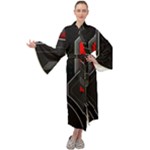 Gamer Tech Black Mesh Red Modern Shape Texture Geometric Pattern Maxi Velvet Kimono