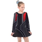 Gamer Tech Black Mesh Red Modern Shape Texture Geometric Pattern Kids  Long Sleeve Dress