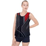 Gamer Tech Black Mesh Red Modern Shape Texture Geometric Pattern Bubble Hem Chiffon Tank Top
