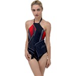 Gamer Tech Black Mesh Red Modern Shape Texture Geometric Pattern Go with the Flow One Piece Swimsuit