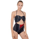 Gamer Tech Black Mesh Red Modern Shape Texture Geometric Pattern Scallop Top Cut Out Swimsuit