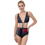 Gamer Tech Black Mesh Red Modern Shape Texture Geometric Pattern Tied Up Two Piece Swimsuit