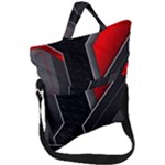 Gamer Tech Black Mesh Red Modern Shape Texture Geometric Pattern Fold Over Handle Tote Bag