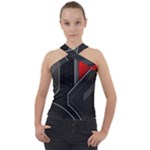 Gamer Tech Black Mesh Red Modern Shape Texture Geometric Pattern Cross Neck Velour Top