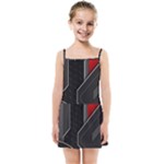 Gamer Tech Black Mesh Red Modern Shape Texture Geometric Pattern Kids  Summer Sun Dress