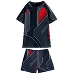 Gamer Tech Black Mesh Red Modern Shape Texture Geometric Pattern Kids  Swim T-Shirt and Shorts Set