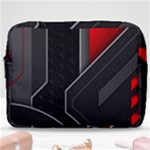 Gamer Tech Black Mesh Red Modern Shape Texture Geometric Pattern Make Up Pouch (Large)