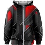 Gamer Tech Black Mesh Red Modern Shape Texture Geometric Pattern Kids  Zipper Hoodie Without Drawstring