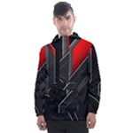 Gamer Tech Black Mesh Red Modern Shape Texture Geometric Pattern Men s Front Pocket Pullover Windbreaker