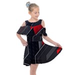 Gamer Tech Black Mesh Red Modern Shape Texture Geometric Pattern Kids  Shoulder Cutout Chiffon Dress