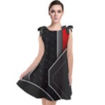 Gamer Tech Black Mesh Red Modern Shape Texture Geometric Pattern Tie Up Tunic Dress