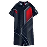 Gamer Tech Black Mesh Red Modern Shape Texture Geometric Pattern Kids  Boyleg Half Suit Swimwear