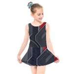 Gamer Tech Black Mesh Red Modern Shape Texture Geometric Pattern Kids  Skater Dress Swimsuit