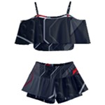 Gamer Tech Black Mesh Red Modern Shape Texture Geometric Pattern Kids  Off Shoulder Skirt Bikini