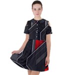 Gamer Tech Black Mesh Red Modern Shape Texture Geometric Pattern Short Sleeve Shoulder Cut Out Dress 