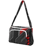 Gamer Tech Black Mesh Red Modern Shape Texture Geometric Pattern Front Pocket Crossbody Bag