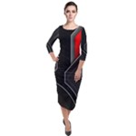 Gamer Tech Black Mesh Red Modern Shape Texture Geometric Pattern Quarter Sleeve Midi Velour Bodycon Dress