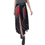 Gamer Tech Black Mesh Red Modern Shape Texture Geometric Pattern Velour Split Maxi Skirt