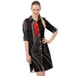Gamer Tech Black Mesh Red Modern Shape Texture Geometric Pattern Long Sleeve Mini Shirt Dress