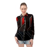 Gamer Tech Black Mesh Red Modern Shape Texture Geometric Pattern Long Sleeve Chiffon Shirt