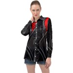 Gamer Tech Black Mesh Red Modern Shape Texture Geometric Pattern Long Sleeve Satin Shirt