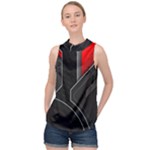 Gamer Tech Black Mesh Red Modern Shape Texture Geometric Pattern High Neck Satin Top