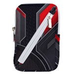 Gamer Tech Black Mesh Red Modern Shape Texture Geometric Pattern Belt Pouch Bag (Large)