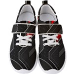 Gamer Tech Black Mesh Red Modern Shape Texture Geometric Pattern Men s Velcro Strap Shoes