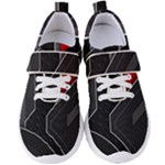 Gamer Tech Black Mesh Red Modern Shape Texture Geometric Pattern Women s Velcro Strap Shoes