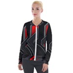Gamer Tech Black Mesh Red Modern Shape Texture Geometric Pattern Velvet Zip Up Jacket