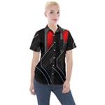 Gamer Tech Black Mesh Red Modern Shape Texture Geometric Pattern Women s Short Sleeve Pocket Shirt