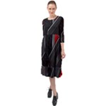 Gamer Tech Black Mesh Red Modern Shape Texture Geometric Pattern Ruffle End Midi Chiffon Dress