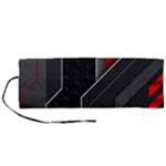 Gamer Tech Black Mesh Red Modern Shape Texture Geometric Pattern Roll Up Canvas Pencil Holder (M)