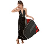 Gamer Tech Black Mesh Red Modern Shape Texture Geometric Pattern Backless Maxi Beach Dress