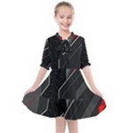 Gamer Tech Black Mesh Red Modern Shape Texture Geometric Pattern Kids  All Frills Chiffon Dress