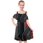 Gamer Tech Black Mesh Red Modern Shape Texture Geometric Pattern Kids  Cut Out Shoulders Chiffon Dress