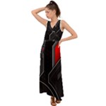 Gamer Tech Black Mesh Red Modern Shape Texture Geometric Pattern V-Neck Chiffon Maxi Dress