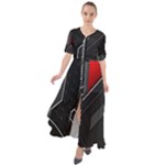 Gamer Tech Black Mesh Red Modern Shape Texture Geometric Pattern Waist Tie Boho Maxi Dress