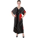 Gamer Tech Black Mesh Red Modern Shape Texture Geometric Pattern V-Neck Boho Style Maxi Dress