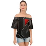Gamer Tech Black Mesh Red Modern Shape Texture Geometric Pattern Off Shoulder Short Sleeve Top